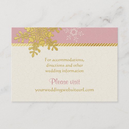 Pink Gold Snowflake Winter Wedding Website Enclosure Card