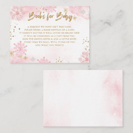 Pink Gold Snowflakes Baby Shower Book Request Enclosure Card