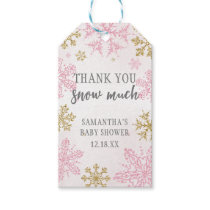 Pink Gold Snowflakes Baby Shower Favor Tags