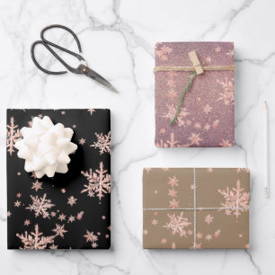Pink Gold Snowflakes Black Kraft Purple Dusk Wrapping Paper Sheets