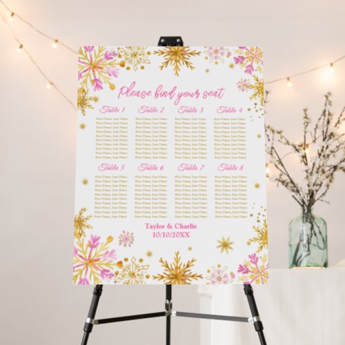 Pink Gold Snowflakes Wedding 8 Table Seating Chart Foam Board