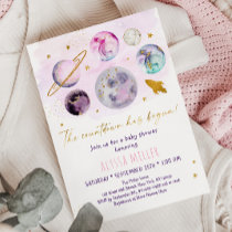 Pink Gold Space Countdown Has Begun Baby Shower Invitation