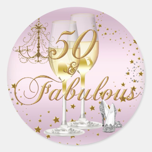 Pink Gold Sparkle 50 & Fabulous Birthday Sticker (Front)