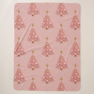 Pink Gold Sparkle Christmas Tree Sherpa Blanket