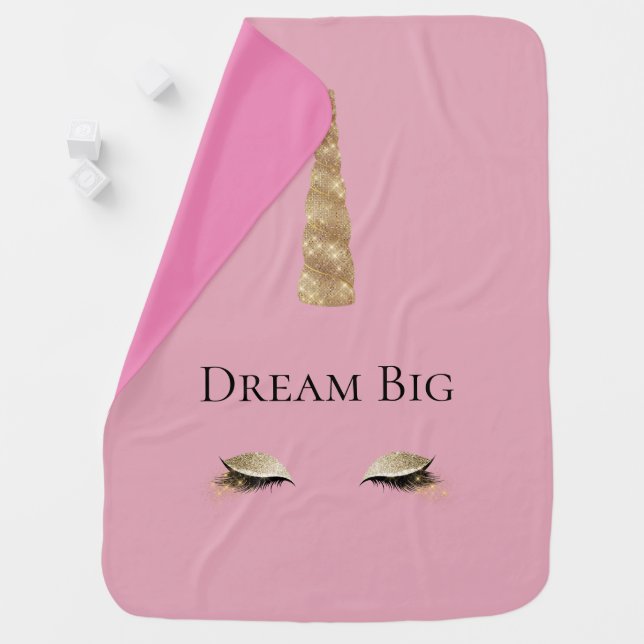 Pink Gold Sparkle Glam Unicorn  Baby Blanket (In Situ)