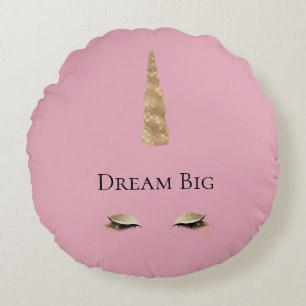 Pink Gold Sparkle Glam Unicorn  Round Pillow