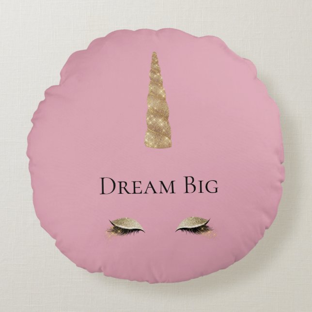 Pink Gold Sparkle Glam Unicorn  Round Pillow (Front)