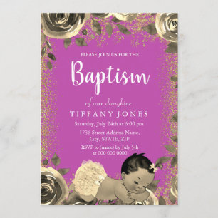 Pink & Gold Sparkle Glitter Girl Baptism Invite