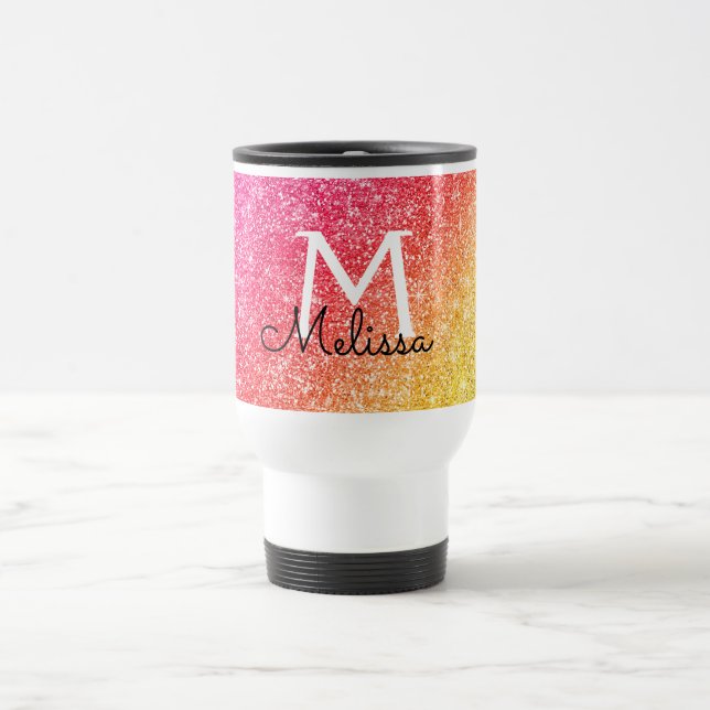 Pink Gold Sparkle Glitter Yellow Travel Mug (Center)