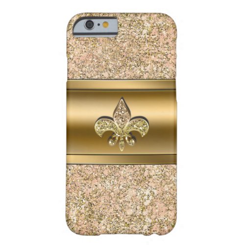 Pink  Gold Sparkle Glittery Fleur de lis Chic Barely There iPhone 6 Case