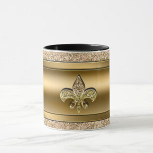 Pink & Gold Sparkle Glittery Fleur de lis Chic Mug