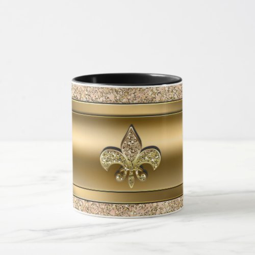 Pink  Gold Sparkle Glittery Fleur de lis Chic Mug