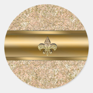 Pink & Gold Sparkle Glittery Fleur de lis Party Classic Round Sticker