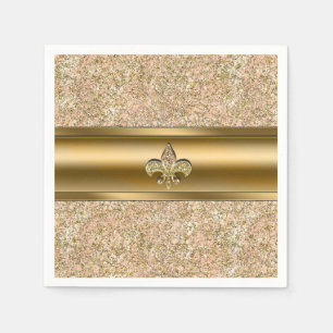Pink & Gold Sparkle Glittery Fleur de lis Party Napkins