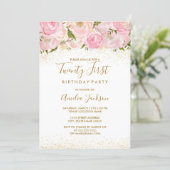 Pink Gold Sparkle Rose 21st Birthday Invitation (Standing Front)
