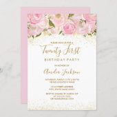 Pink Gold Sparkle Rose 21st Birthday Invitation (Front/Back)