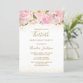 Pink Gold Sparkle Rose 30th Birthday Invitation (Standing Front)