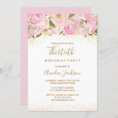 Pink Gold Sparkle Rose 30th Birthday Invitation (Front/Back)