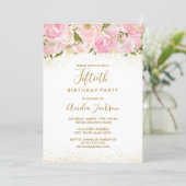 Pink Gold Sparkle Rose 50th Birthday Invitation (Standing Front)