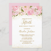 Pink Gold Sparkle Rose 50th Birthday Invitation (Front/Back)