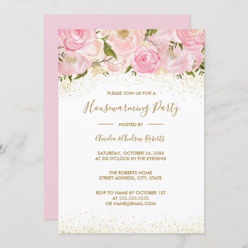 Pink Gold Sparkle Rose Housewarming Party Invitation