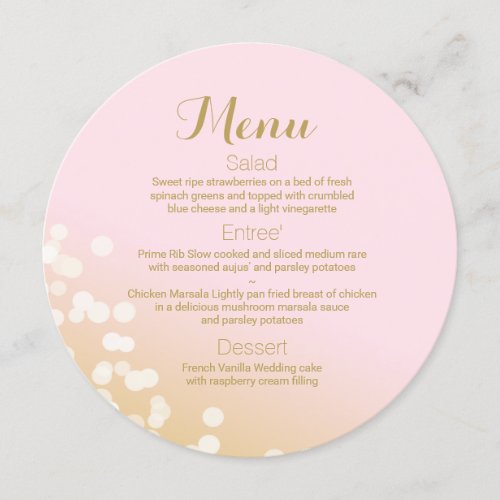 Pink Gold Sparkle Round Menu ffe3ea