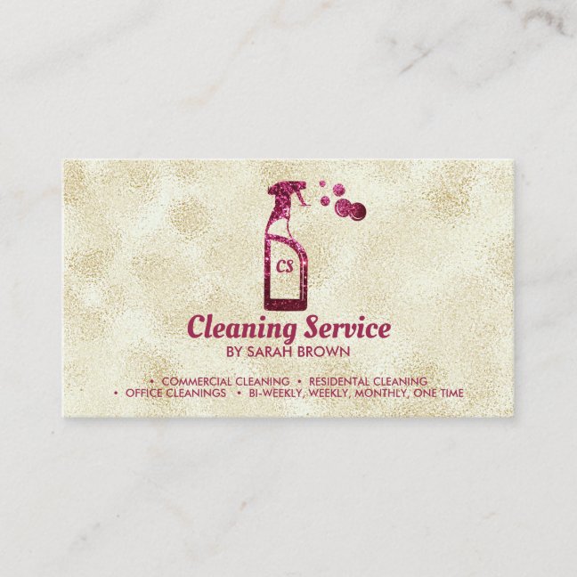 Pink & Gold Sparkle Spray Bottle Business Card