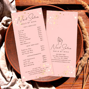Pink Gold Specks Nail Salon Price List Rack Card