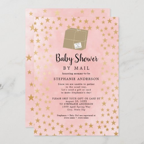 Pink Gold Star Girl Virtual Baby Shower Invitation