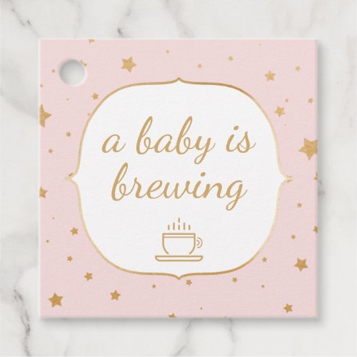 Pink Gold Stars A baby is brewing thank you Favor Tags