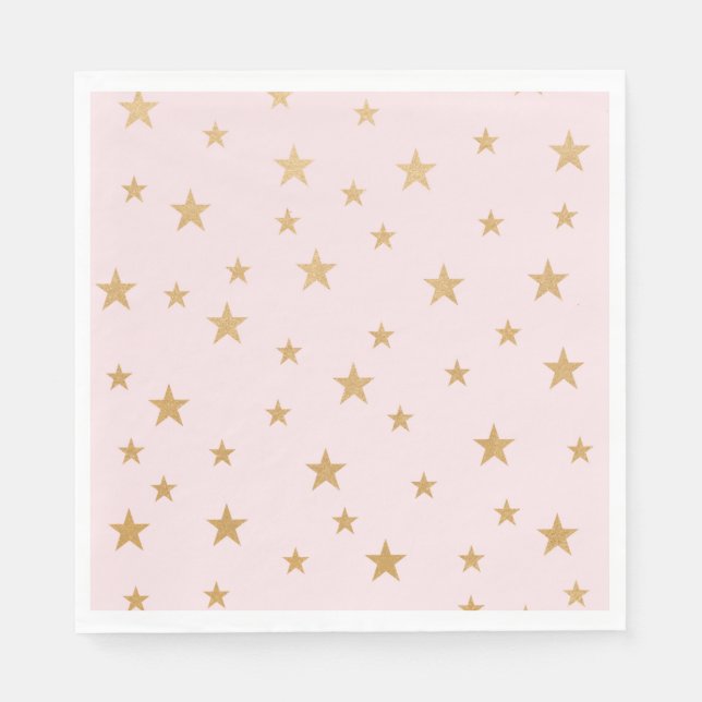 Pink Gold Stars baby shower decor Napkins (Front)