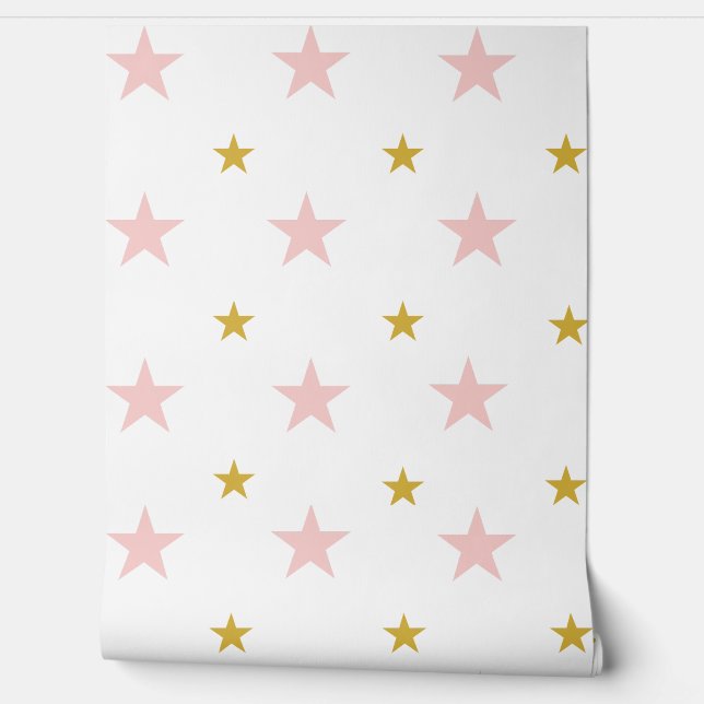 Pink & Gold Stars Nursery Wallpaper (Unrolling)