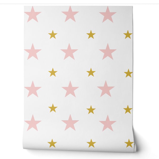 Pink & Gold Stars Nursery Wallpaper Wallpaper (Unrolling)