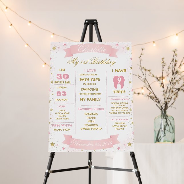 Pink Gold Stars Princess Birthday Milestone Sign (In Situ (Stand))