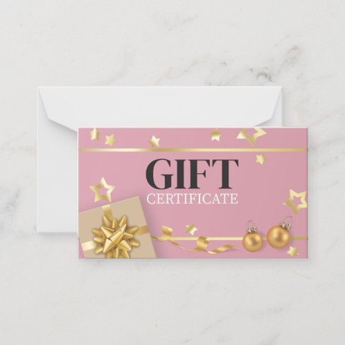 Pink Gold Stars Ribbon Christmas Ball Gift Card