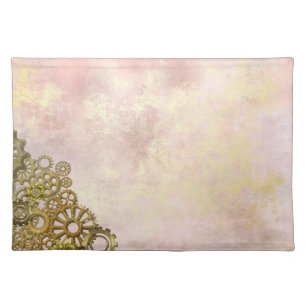 Pink & Gold Steampunk Gear Cloth Placemat