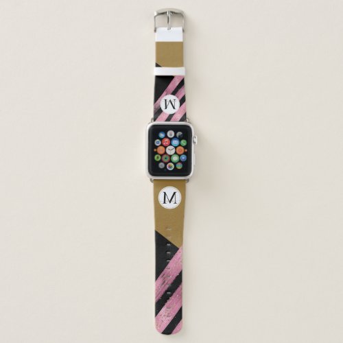 Pink Gold Stripe Glitter Monogram Apple Watch Band