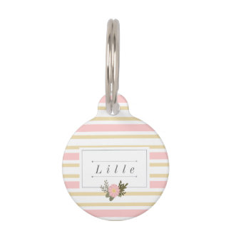 Pink & Gold Stripe Personalized Pet Name Tag