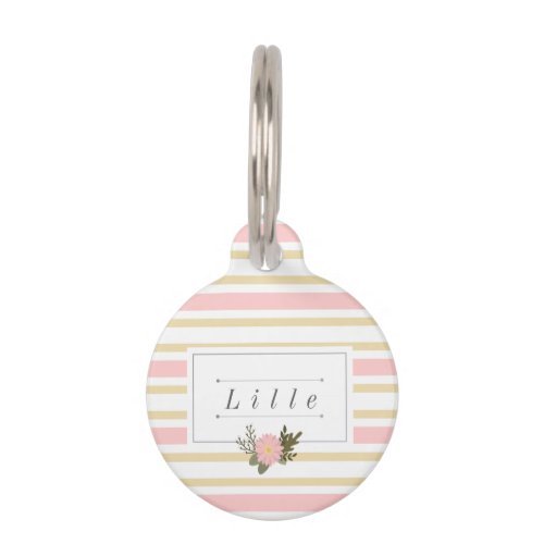 Pink  Gold Stripe Personalized Pet Name Tag