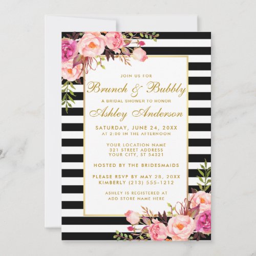 Pink Gold Striped Bridal Shower Brunch Invite