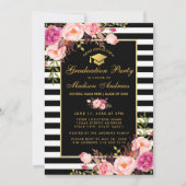Pink Gold Striped Graduation Invite - Photo Back (Front)