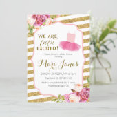 pink gold striped tutu baby shower invitation (Standing Front)