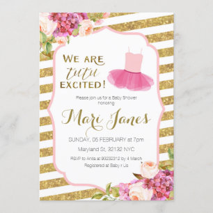 pink gold striped tutu baby shower invitation