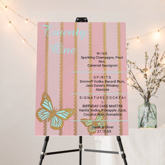 Pink Gold Stripes and Buterfly Foam Board (In Situ (Stand))