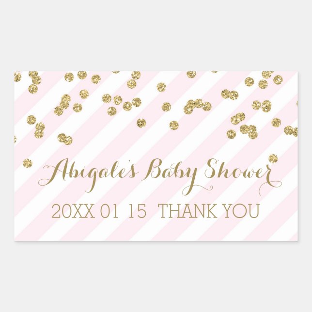Pink Gold Stripes Baby Shower Favor Sticker (Front)