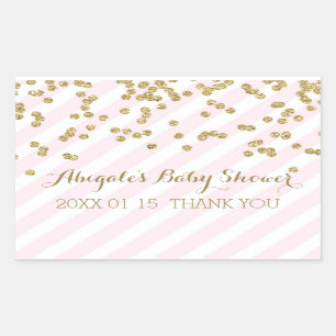 Pink Gold Stripes Baby Shower Favor Sticker