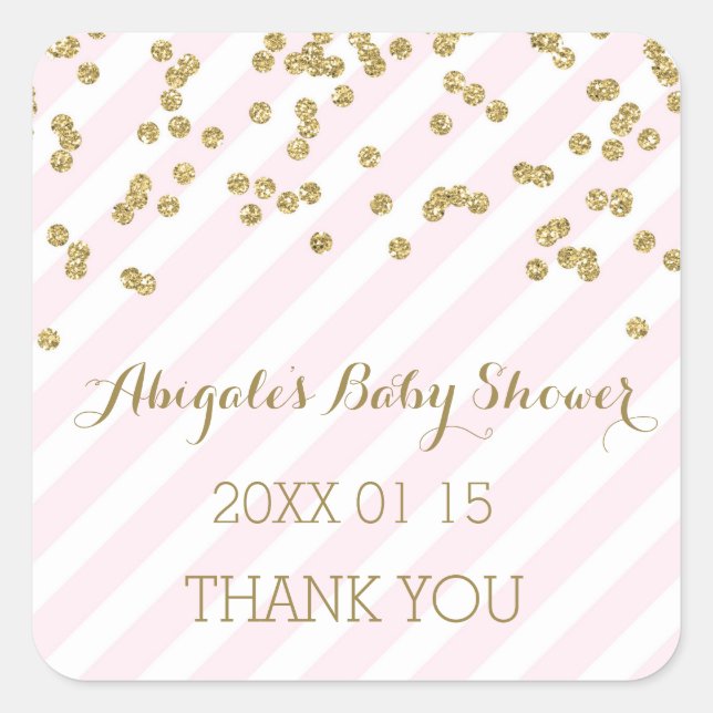 Pink Gold Stripes Baby Shower Favor Sticker (Front)