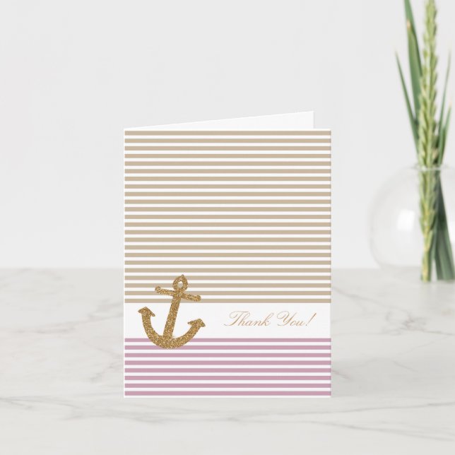 Pink Gold Stripes Glitter Anchor thank you (Front)
