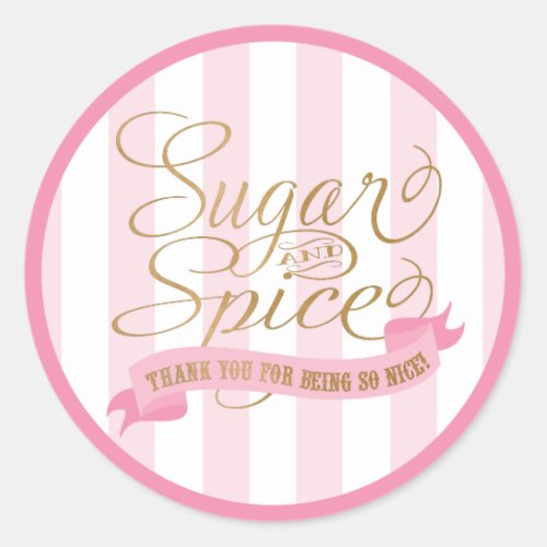 Pink Gold Sugar and Spice Round Stickers