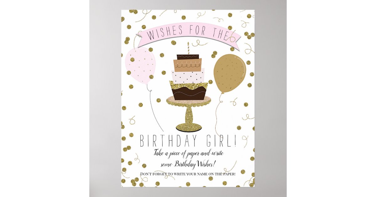 Pink & Gold Sugar is Sweet Birthday Cake Wishes Poster | Zazzle